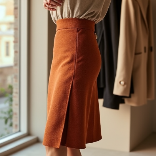 Terracotta Tweed V-Neck Wrap Front Skirt