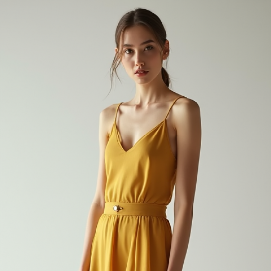 Mustard Yellow Double-Breasted Chiffon Satin Slip Skirt