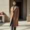 Oatmeal Chiffon Double-Breasted Wool Longline Coat
