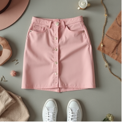 Pastel Pink Cotton Poplin Cut-Out Denim Mini Skirt