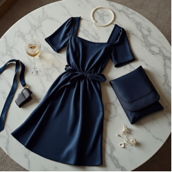 French Style Square Neck Silk Wrap Dress