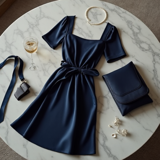 French Style Square Neck Silk Wrap Dress