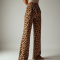 Romantic Animal Print Belted High-Waisted Trousers