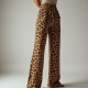 Romantic Animal Print Belted High-Waisted Trousers