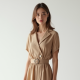 Oatmeal Chiffon Double-Breasted Midi Dress