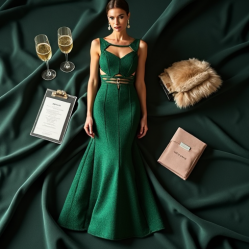 Emerald Green Houndstooth Cut-Out Evening Gown