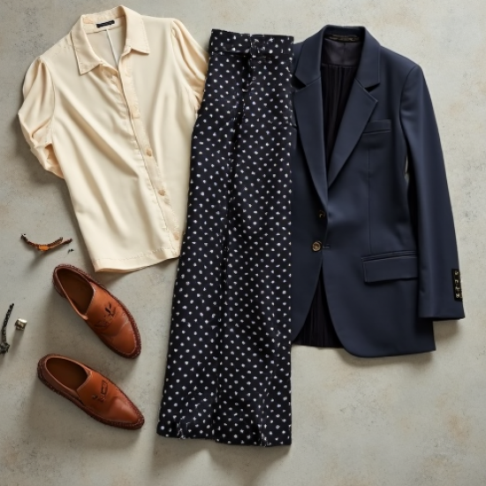 Romantic Polka Dot Button-Down High-Waisted Trousers