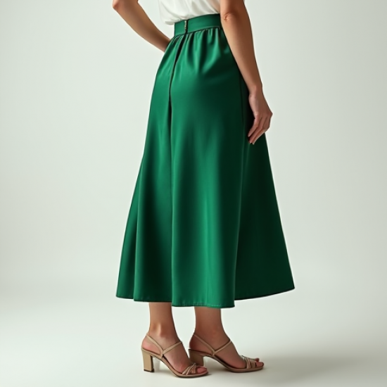 Emerald Green Silk A-Line Midi Skirt