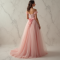 Pastel Pink Ruffled Tulle Evening Gown