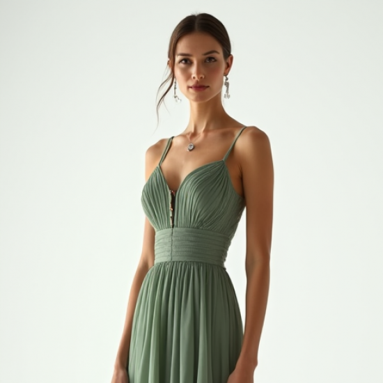Sage Green Georgette Corset Waist Evening Gown