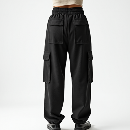 Midnight Black Polka Dot Puff Sleeve Cargo Pants
