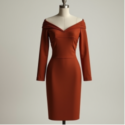 Terracotta Solid Color Off-Shoulder High-Waist Pencil Skirt