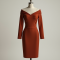 Terracotta Solid Color Off-Shoulder High-Waist Pencil Skirt