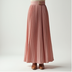 Pastel Pink Cashmere Blend Belted Pleated Maxi Skirt