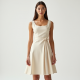 French Style Square Neck Silk Wrap Front Skirt