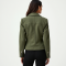 Sage Green Tweed Off-Shoulder Biker Jacket