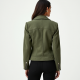 Sage Green Tweed Off-Shoulder Biker Jacket