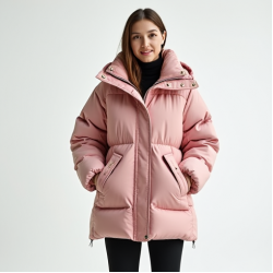Pastel Pink Gingham Backless Puffer Coat