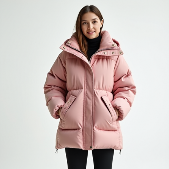 Pastel Pink Gingham Backless Puffer Coat