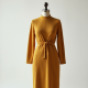 Mustard Yellow Ribbed Knit Belted Midi Dress