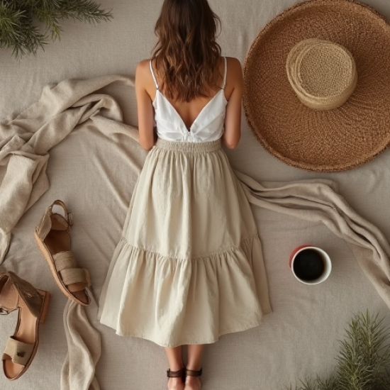 Minimalist Linen Column Tiered Boho Skirt