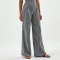 French Style Gingham Puff Sleeve High-Waisted Trousers