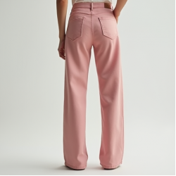 Pastel Pink Cotton Poplin Cut-Out Straight Jeans