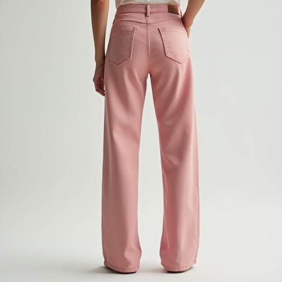 Pastel Pink Cotton Poplin Cut-Out Straight Jeans