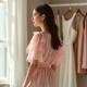 Pastel Pink Ruffled Organza Paperbag Waist Pants