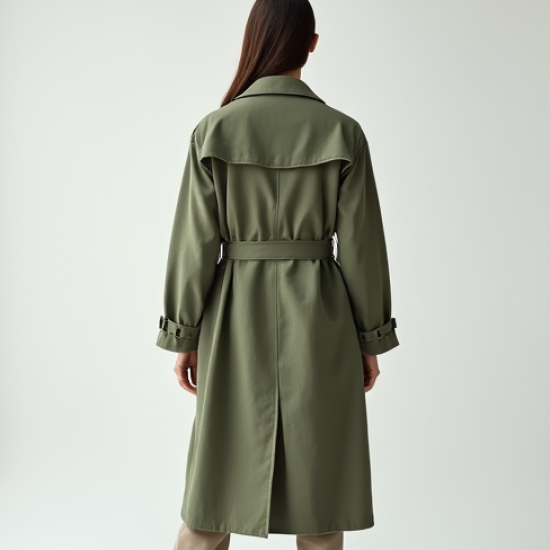 Sage Green Linen Blend V-Neck Trench Coat