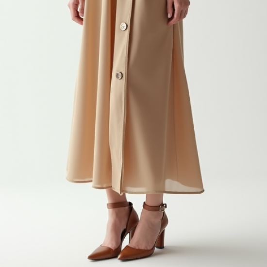 Oatmeal Chiffon Double-Breasted Midi Dress