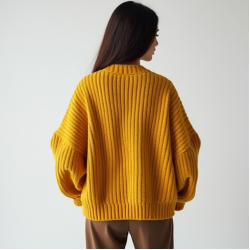 Mustard Yellow Ribbed Knit Belted Chunky Cardigan
