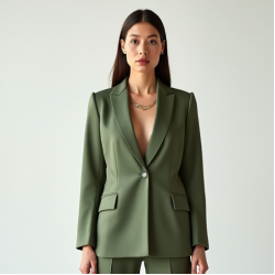Sage Green Square Neck Satin Tailored Blazer
