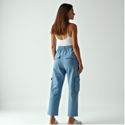 Sky Blue Linen Blend Corset Waist Cargo Pants