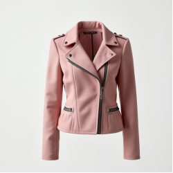 Pastel Pink Jacquard Belted Biker Jacket