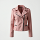 Pastel Pink Jacquard Belted Biker Jacket