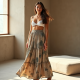 Korean Chic Abstract Print Split Thigh Tiered Boho Skirt