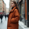 Terracotta Houndstooth Puff Sleeve Puffer Coat