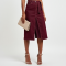Burgundy Off-Shoulder Denim Wrap Front Skirt