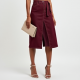 Burgundy Off-Shoulder Denim Wrap Front Skirt