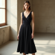 French Style Square Neck Silk Wrap Front Skirt