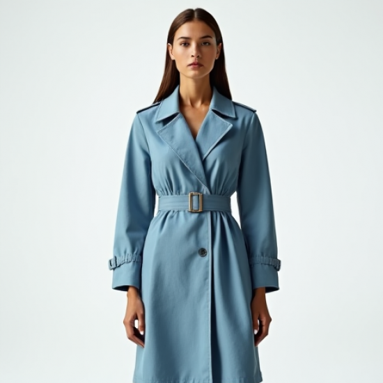 Sky Blue Linen Blend Corset Waist Trench Coat