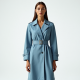 Sky Blue Linen Blend Corset Waist Trench Coat