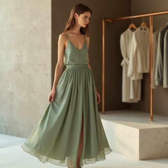 Sage Green Organza Split Thigh Satin Slip Skirt