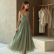 Sage Green Organza Split Thigh Satin Slip Skirt