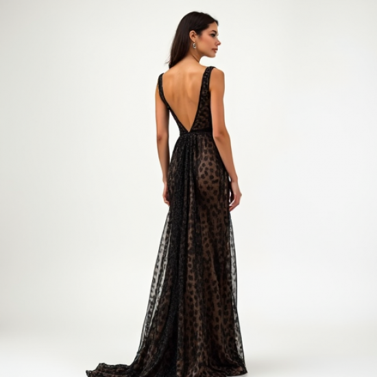 Romantic Animal Print Backless Evening Gown