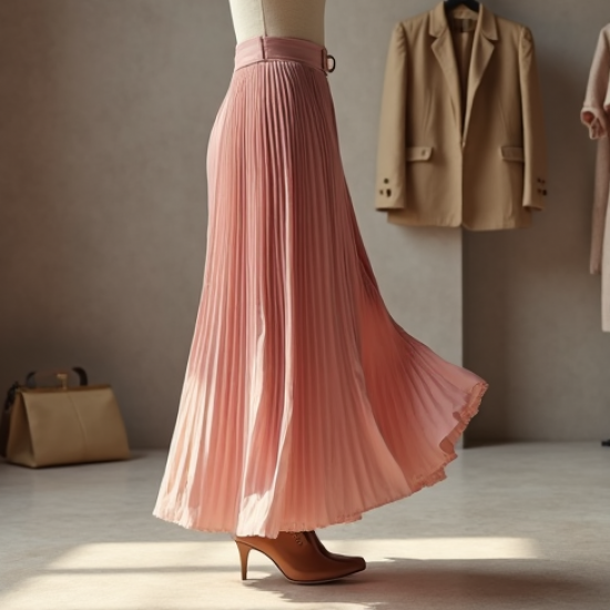 Pastel Pink Cashmere Blend Belted Pleated Maxi Skirt