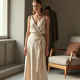 Classic Solid Color Wrap Front Satin Slip Skirt
