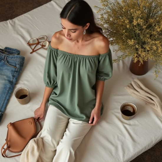 Sage Green Off-Shoulder Tunic