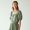 Sage Green Puff Sleeve Chiffon Pleated Maxi Skirt